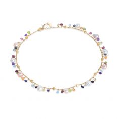 Marco Bicego Yellow Gold Mixed Gemstone and Pearl Single Strand Necklace - Paradise Collection