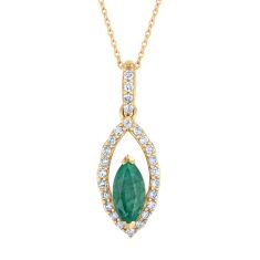 Marquise Emerald and 1/8ctw Diamond Frame Yellow Gold Pendant Necklace