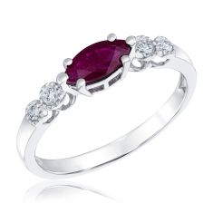 Marquise Ruby and 1/10ctw Diamond White Gold Ring
