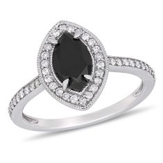 Marquise Treated Black Diamond and Diamond Halo Engagement Ring 1 1/4ctw