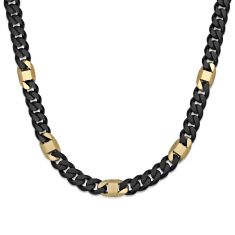 Men's Black and Gold-Tone Ion-Plated Stainless Steel 8mm Curb Chain Necklace