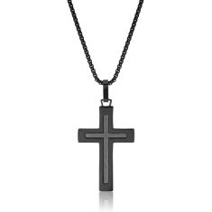 Men's Black Ion-Plated Stainless Steel Cross Pendant Necklace