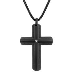 Men's Black Ion-Plated Stainless Steel Diamond Accent Cross Pendant Necklace