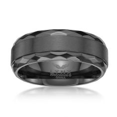 Men's Black Zirconium 8mm Diamond Pattern and Racing Stripe Band
