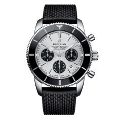 Breitling Superocean Heritage B01 Chronograph 44 Silver Dial Black Rubber Strap Watch AB0162121G1S1