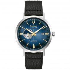Men's Bulova Classic Aerojet Automatic Black Leather Strap Watch | 41mm | 96B374