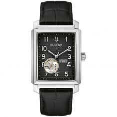 Men's Bulova Classic Sutton Automatic Black Leather Strap Watch | 33mm | 96A269