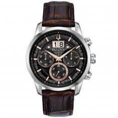 Men's Bulova Classic Sutton Chronograph Black Dial Brown Leather Strap Watch | 44mm | 96B311