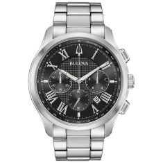 Men's Bulova Classic Wilton Black Dial Chronograph Stainless Steel Watch | 46.5mm | 96B288