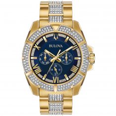 Men's Bulova Crystal Octava Blue Dial Yellow Gold-Tone Stainless Steel Watch | 44mm | 98C128