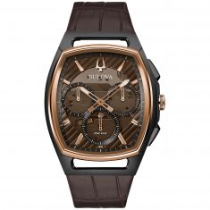 Men's Bulova CURV Chronograph Brown Leather Strap Watch | 41.65mm | 98A264