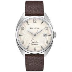 Men's Bulova Frank Sinatra 'Fly Me To The Moon' Brown Leather Strap and Silver-White Dial Watch | 39mm | 96B347