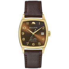 Men's Bulova Frank Sinatra 'Young At Heart' Brown Leather Strap and Brown Dial Watch | 33.5mm | 97B198