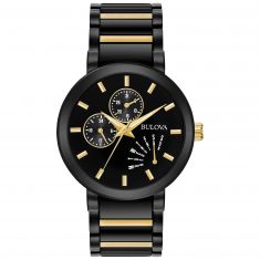 Men's Bulova Futuro Black and Yellow Gold-Tone Stainless Steel Watch | 45mm | 98C124