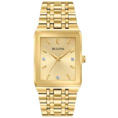 Men's Bulova Futuro Quadra Rectangular Case Yellow Gold-Tone Stainless Steel Watch | 30x45mm | 97D120