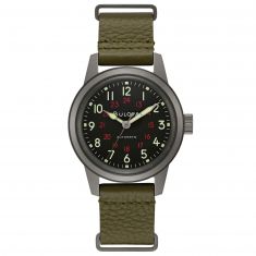 Men's Bulova Military Hack Automatic Green Leather NATO Strap Watch | 38mm | 98A255