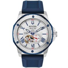 Men's Bulova Marine Star Automatic Blue Silicone Strap Watch | 45mm | 98A225