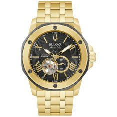 Men's Bulova Marine Star Black and Gold-Tone Bracelet Watch | 45mm | 98A273