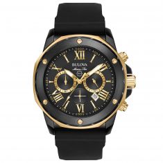 Bulova Marine Star Black Dial Silicone Strap Watch | 44mm | 98B278