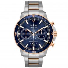 Men's Bulova Marine Star Two-Tone Blue Dial Chronograph Watch | 45mm | 98B301