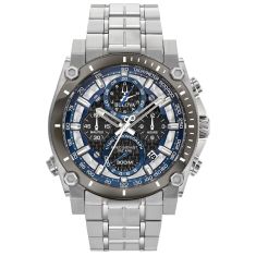 Men's Bulova Precisionist Chronograph Black Carbon Fiber Dial Bracelet Watch | 46mm | 98B316