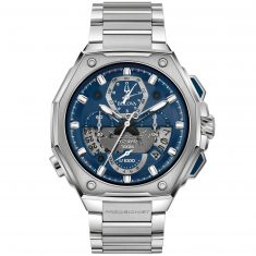 Men's Bulova Precisionist Chronograph Blue Dial Stainless Steel Watch | 44.5mm | 96B349