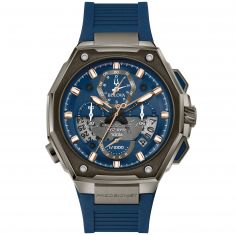 Men's Bulova Precisionist Chronograph Blue Rubber Strap Watch | 45mm | 98B357