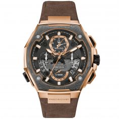 Men's Bulova Precisionist X Chronograph Special Edition Brown Leather Strap Watch | 44.5mm | 98B356