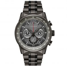 image of Men's Citizen Eco-Drive Nighthawk Grey Stainless Steel and Grey Dial Watch | 43mm | CA4377-53H with sku:19759604