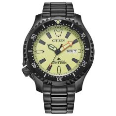 Citizen Promaster Dive Automatic Yellow Luminous Dial Black Ion-Plated Watch | 44mm | NY0155-58X
