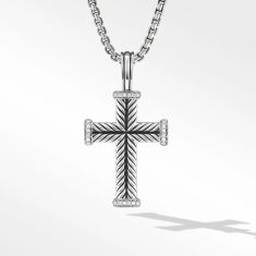 Men s David Yurman Chevron Cross Pendant in Sterling Silver with Diamonds REEDS Jewelers