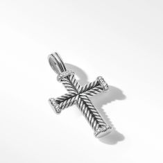 Men's David Yurman Chevron Cross Pendant in Sterling Silver with Diamonds