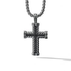 Men's David Yurman Chevron Cross Pendant with Treated Black Diamonds, 41.7mm