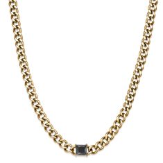 Men's Gold-Tone Ion-Plated Stainless Steel 9.5mm Black Spinel Curb Chain Necklace