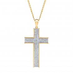 Men's Yellow Gold Diamond Cross Pendant Necklace 1/2ctw