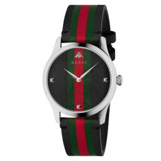 Men's Gucci G-Timeless Black, Green and Red Striped Nylon Watch YA1264079