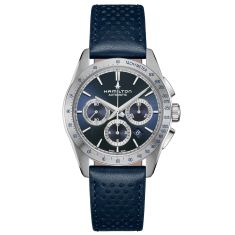Men's Hamilton Jazzmaster Performer Automatic Chronograph Blue Dial Leather Strap Watch | 42mm | H36616640