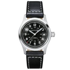 Men's Hamilton Khaki Field Auto Black Leather Strap Watch H70455733