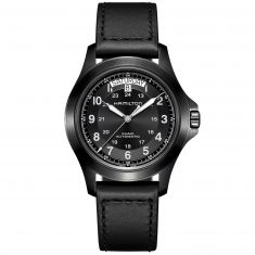 Men's Hamilton Khaki Field King Automatic Black Leather Strap Watch H64465733