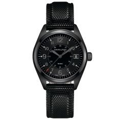 Men's Hamilton Khaki Field Quartz Full Black Rubber Strap Watch H68401735