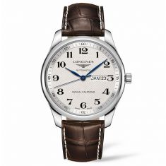 Men's Longines Master Collection Automatic Blue-Tone Steel Hands Brown Leather Strap Watch L29204783