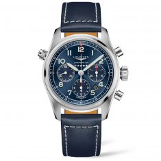 Men's Longines Spirit Automatic Chronograph Blue Leather Strap Watch L38204930