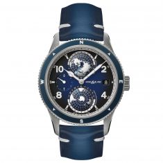 Men's Montblanc 1858 Geosphere Automatic Blue Leather Strap Watch 125565