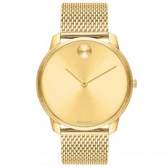 Men s Movado BOLD Gold Ion Plated Mesh Bracelet Stainless Steel Watch 42mm 3600588 REEDS Jewelers