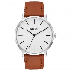 Men s Nixon Porter Leather White Dial Brown Leather Strap Watch A1058 2442 00 REEDS Jewelers
