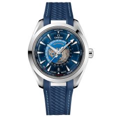 OMEGA Seamaster Aqua Terra 150M Co-Axial Master Chronometer GMT Worldtimer Blue Rubber Strap Watch | 43mm | O22012432203001