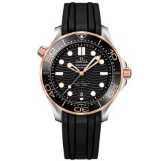 OMEGA Seamaster Diver 300M Co-Axial Master Chronometer Sedna Gold and Steel Black Rubber Strap Watch | 42mm | O21022422001002