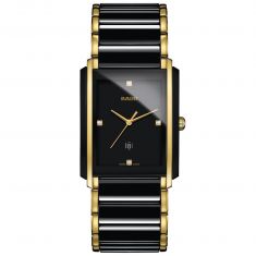 Men's Rado Integral Diamonds Rectangular Case Black Ceramic and Gold-Tone Watch R20204712