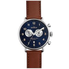 Men's Shinola The Canfield Chrono Blue Dial Brown Leather Strap Watch S0120001940