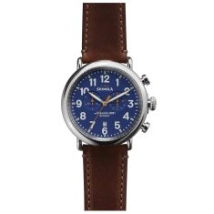 Men's Shinola The Runwell Chronograph Blue Dial Leather Strap Watch